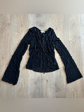 Sheer Bell Sleeve Tie Front Top